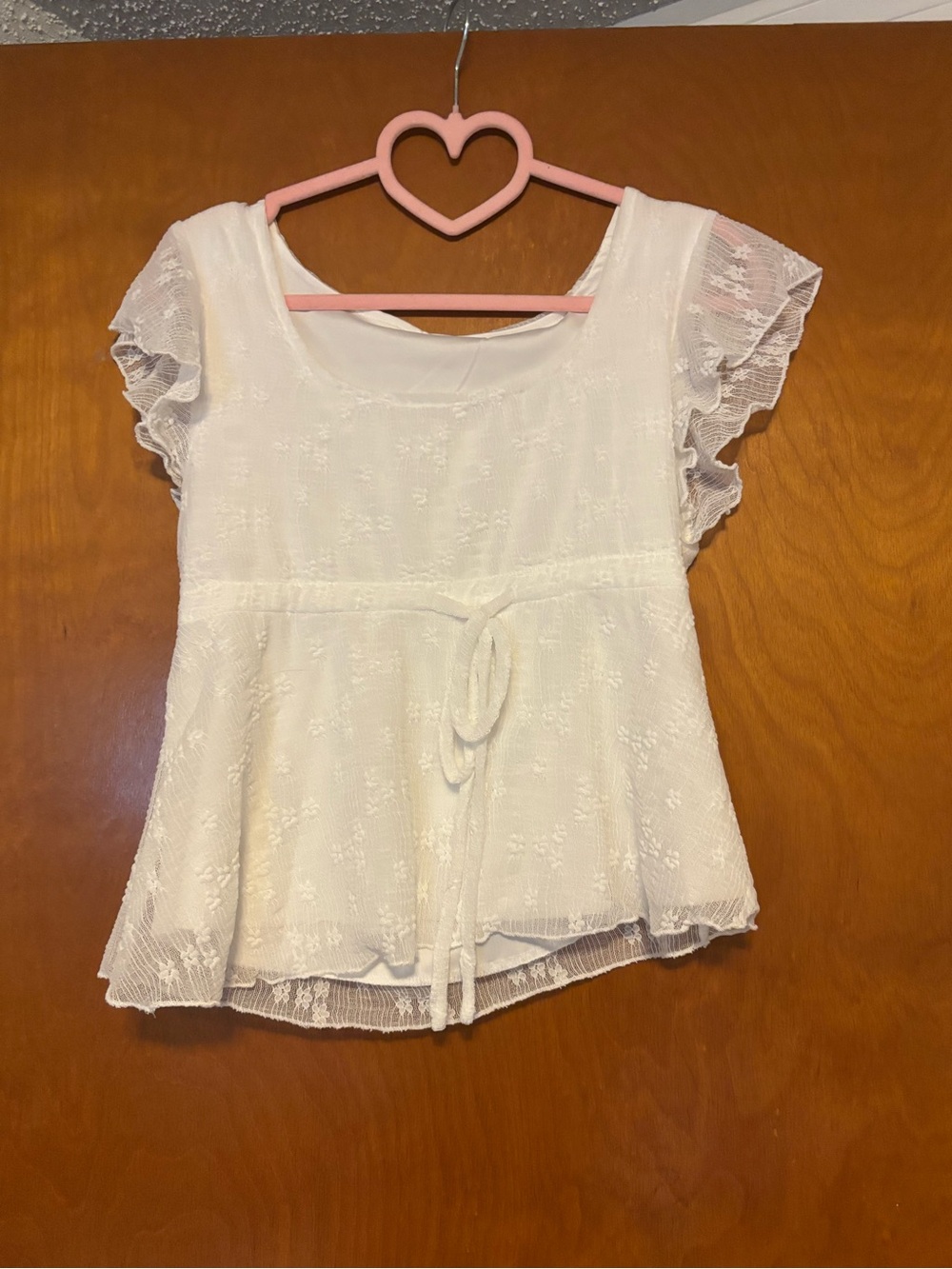 Girls White Lace Flutter-Sleeve Top